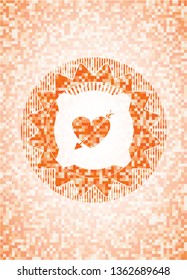 heart with arrow icon inside abstract orange mosaic emblem