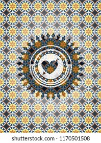 heart with arrow icon inside arabesque style badge. arabic decoration.