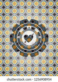 heart with arrow icon inside arabesque emblem. arabic decoration.