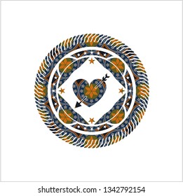 heart with arrow icon inside arabesque emblem background. arabic decoration.