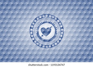 heart with arrow icon inside blue hexagon emblem.