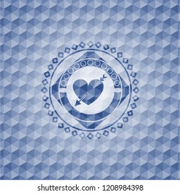 heart with arrow icon inside blue hexagon emblem.