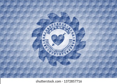 heart with arrow icon inside blue hexagon badge.
