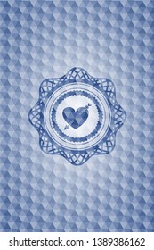 heart with arrow icon inside blue hexagon emblem.