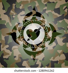heart with arrow icon inside camouflaged emblem