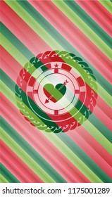 heart with arrow icon inside christmas colors emblem.