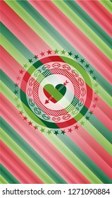 heart with arrow icon inside christmas style emblem.