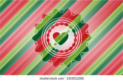 heart with arrow icon inside christmas colors style emblem.