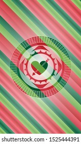 heart with arrow icon inside christmas emblem.