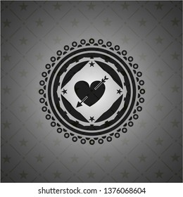 heart with arrow icon inside dark emblem. Retro