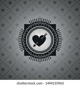 heart with arrow icon inside dark emblem. Retro