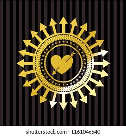 heart with arrow icon inside gold shiny emblem