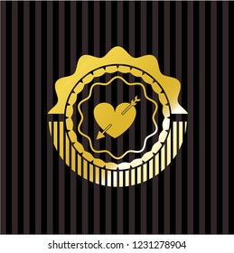heart with arrow icon inside gold shiny badge