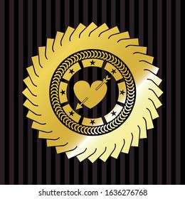 heart with arrow icon inside gold emblem