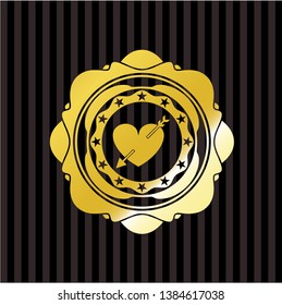heart with arrow icon inside golden badge or emblem
