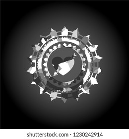 heart with arrow icon inside grey camouflaged emblem