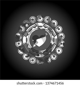 heart with arrow icon inside grey camouflage texture