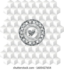 heart with arrow icon inside grey icon or emblem with geometric cube white background