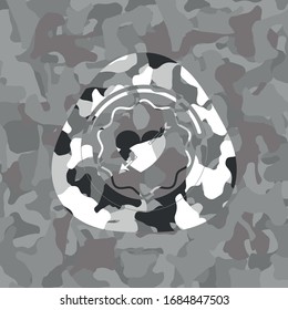 heart with arrow icon inside grey camo emblem