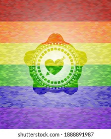 heart with arrow icon inside lgbt colors emblem. 