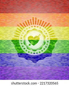 heart with arrow icon inside lgbt colors emblem. 