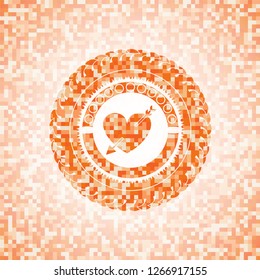 heart with arrow icon inside orange mosaic emblem with background