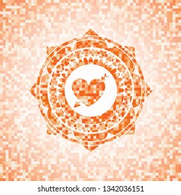 heart with arrow icon inside orange mosaic emblem