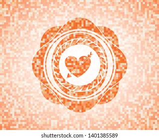 heart with arrow icon inside orange mosaic emblem