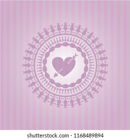 heart with arrow icon inside pink emblem. Retro