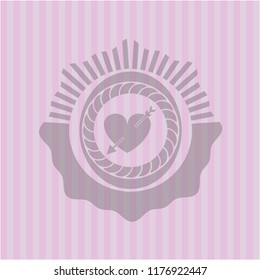 heart with arrow icon inside realistic pink emblem
