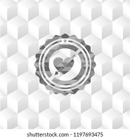 heart with arrow icon inside realistic grey emblem with cube white background