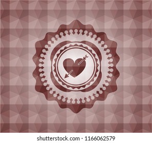 heart with arrow icon inside red geometric badge. Seamless.