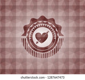 heart with arrow icon inside red geometric badge. Seamless.