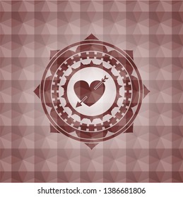 heart with arrow icon inside red geometric badge. Seamless.