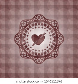 heart with arrow icon inside red geometric badge. Seamless.