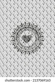 heart with arrow icon inside silver emblem. Scales pattern. Vector Illustration. Detailed. 