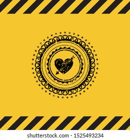 heart with arrow icon inside warning sign, black grunge emblem. Vector Illustration. Detailed.