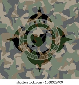 heart with arrow icon on camouflage pattern