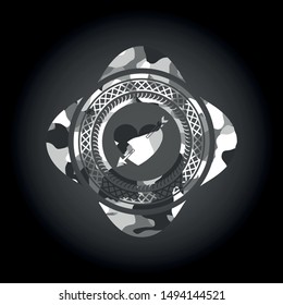heart with arrow icon on grey camo texture