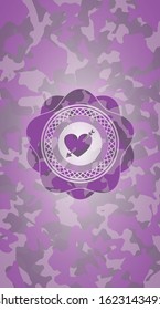 heart with arrow icon on pink and purple camo pattern