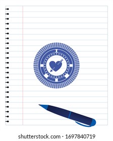 heart with arrow icon pen draw. Blue ink. Vector Illustration. Detailed.