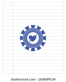 heart with arrow icon with pen strokes. Blue ink. Vector Illustration. Detailed.