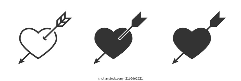 Heart with arrow icon. Heart pierced by arrow. Valentines day icon. Love symbol. Vector illustration.