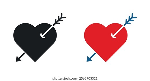 Heart with arrow icon set in black and colored