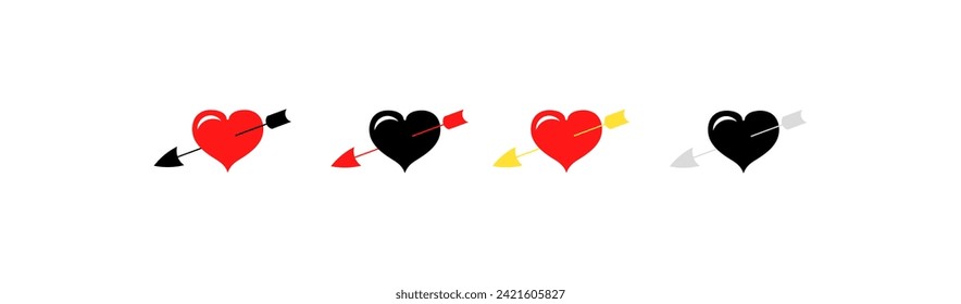 Heart with arrow icon set. Flat and silhouette style. Vector icons