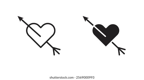 Heart with arrow icon set vector graphics designs