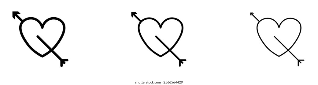 Heart with arrow icon in tree different line stroke sizes.