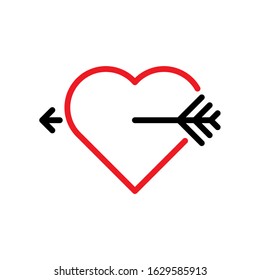 Heart with arrow icon. Valentines day vector line icon , Cupid dart pierced to the heart. Arrow of cupid, Love symbol with arrow.