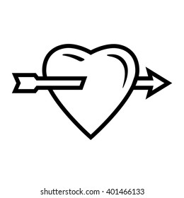 Heart and arrow icon. Vector illustration. Line drawing.