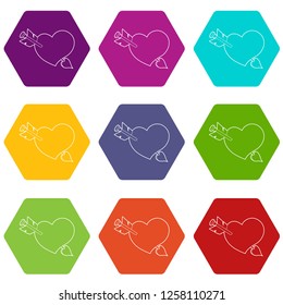 Heart with arrow icons 9 set coloful isolated on white for web